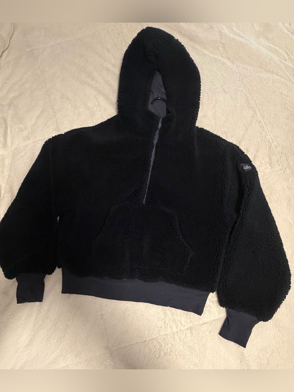 ALO Yoga Navy Blue Sherpa-Lined Pullover Hoodie - Picture 1 of 7